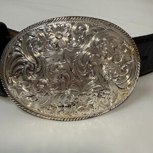Western Flower Swirl Design Montana Silversmiths Silver Tone Buckle Justin Sz 34